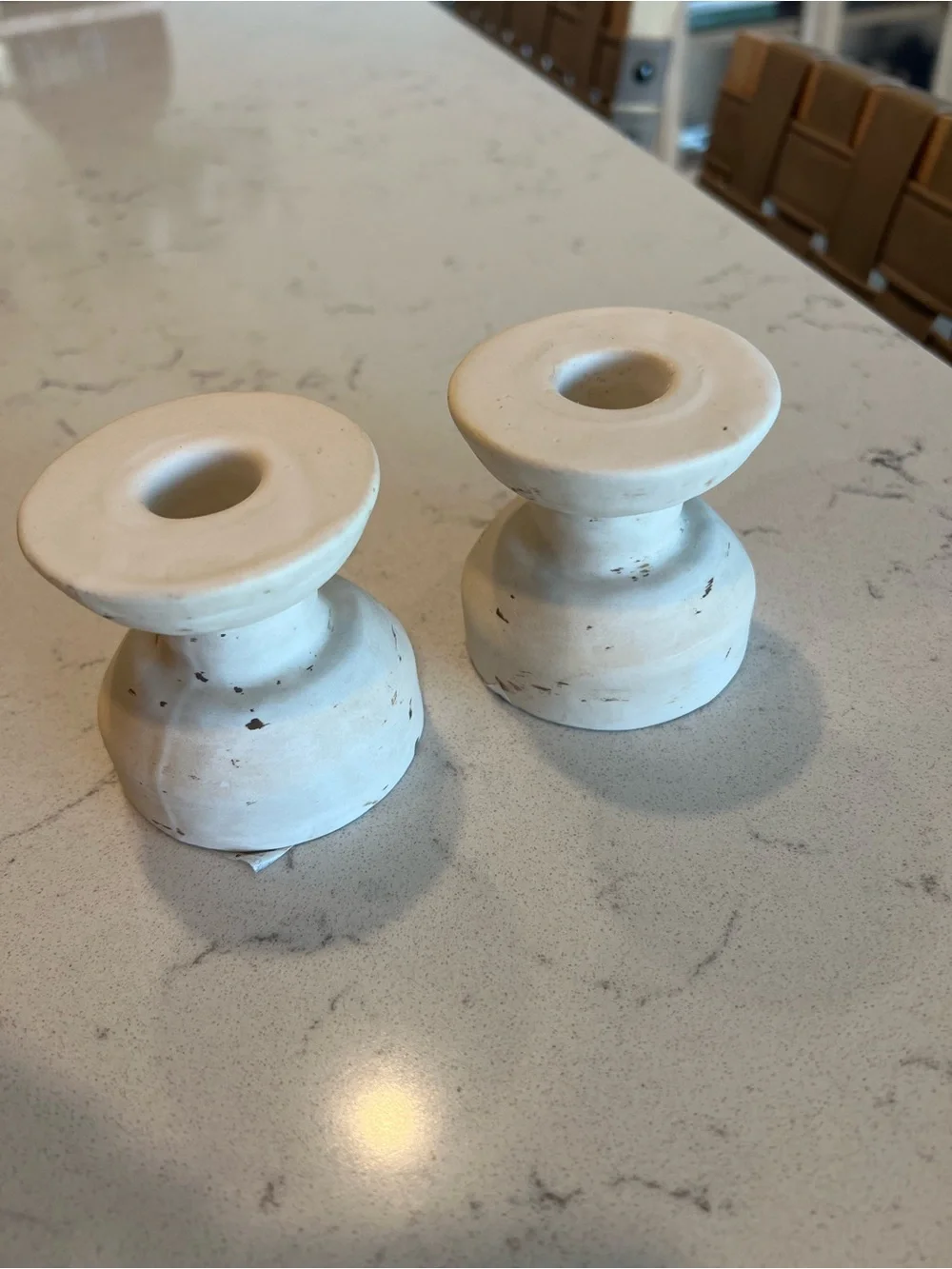 NWT Hearth & Hand Cream Distressed Ceramic Taper Candle Holders - Set of 2